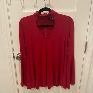 Red Cutout Bell Sleeve Blouse